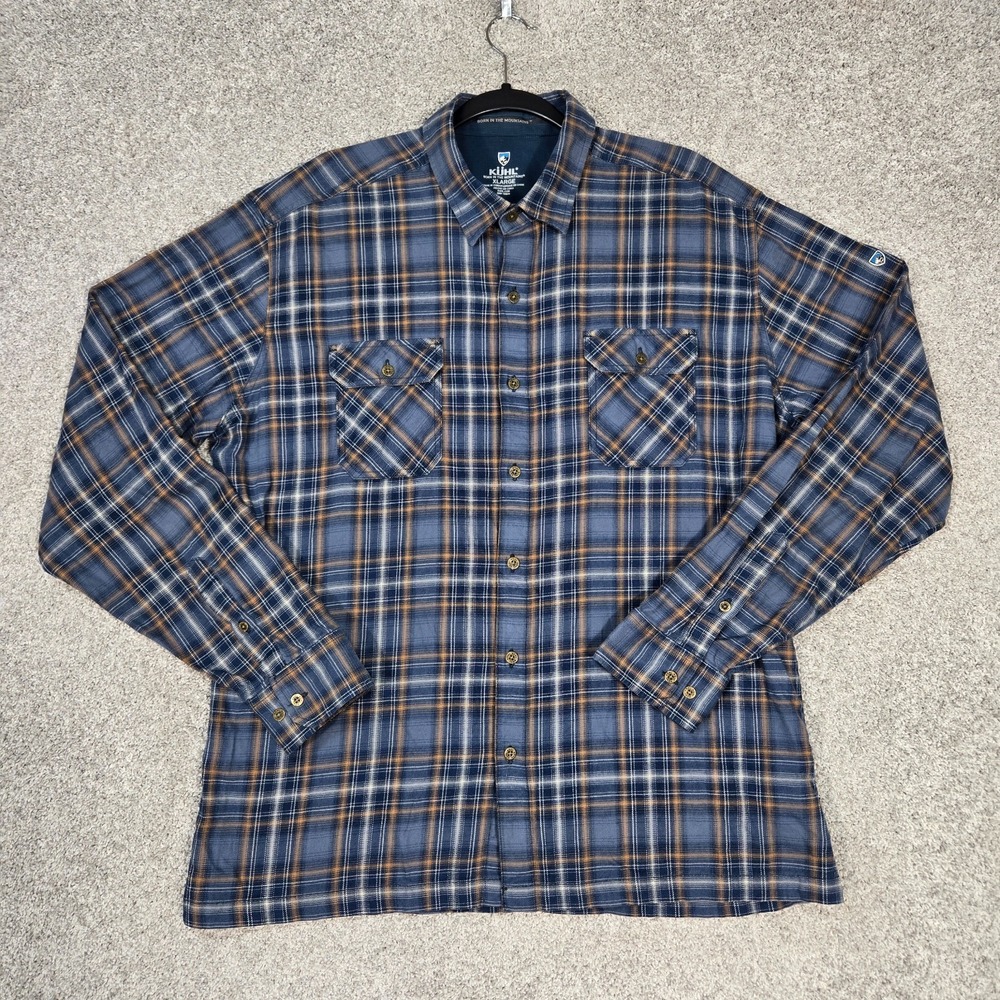 Kuhl Dillinger Flannel Men's XL Blue Plaid shirt Hiking Outdoors